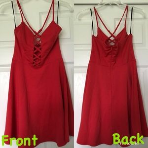 Red Cross-front skater dress
